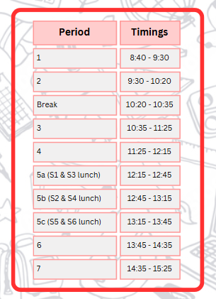 BGE Timetable 1